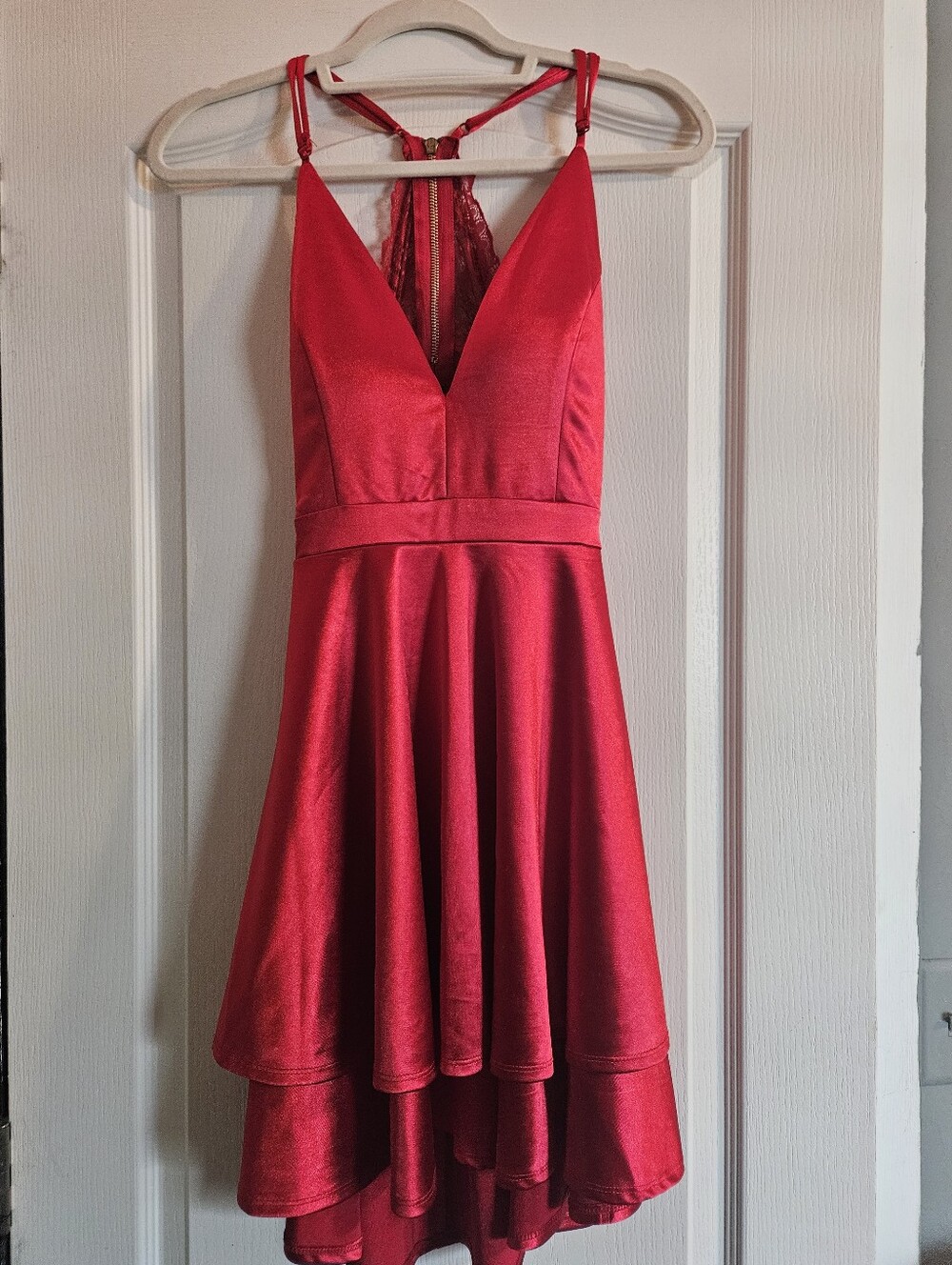 2 For $25🎊 Honey and Rosie Red Satin V-Neck Flared Party Dress